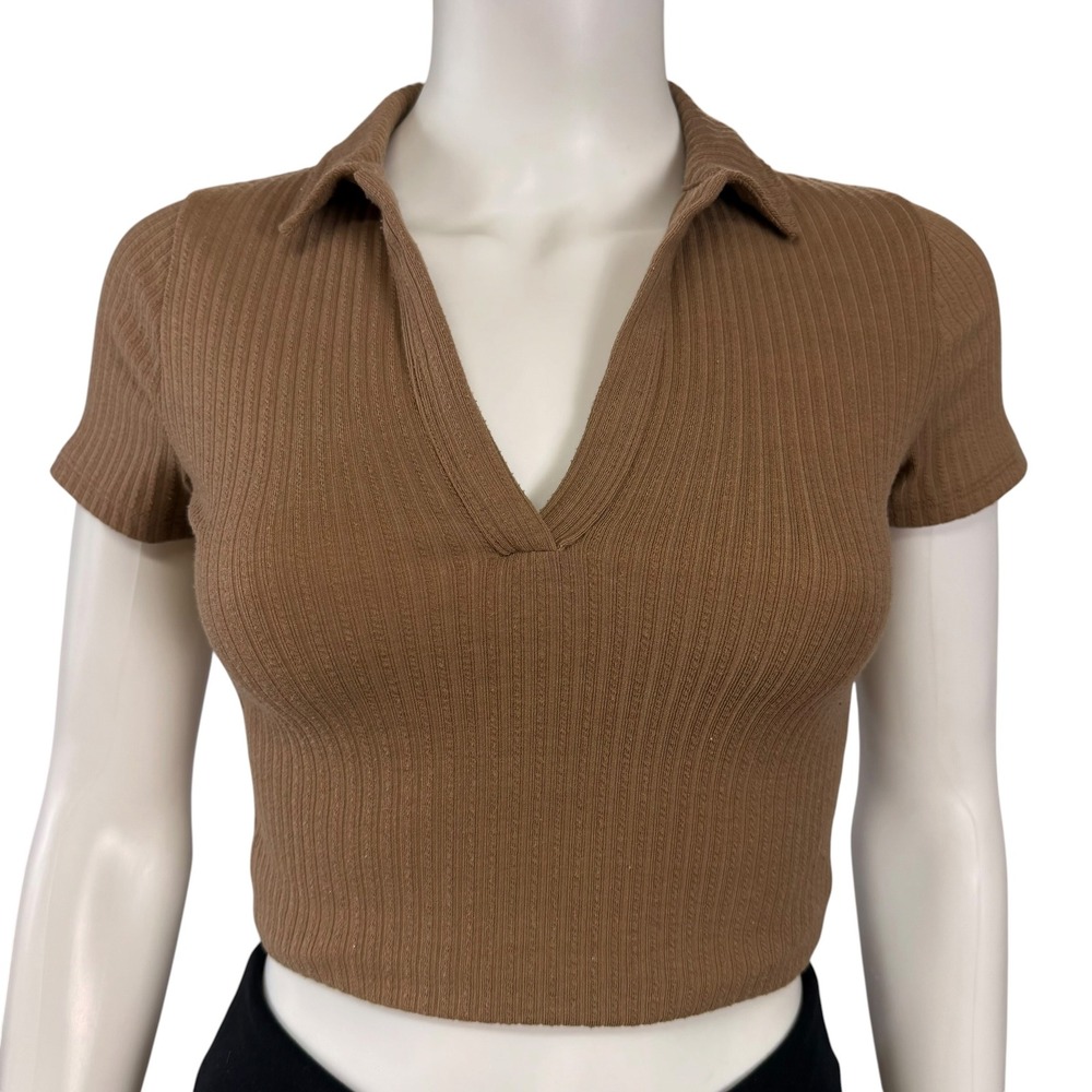 Hollister Baby Tee Ribbed Crop Top Polo Y2K Coquette Preppy‎ Soft Girl Size XS